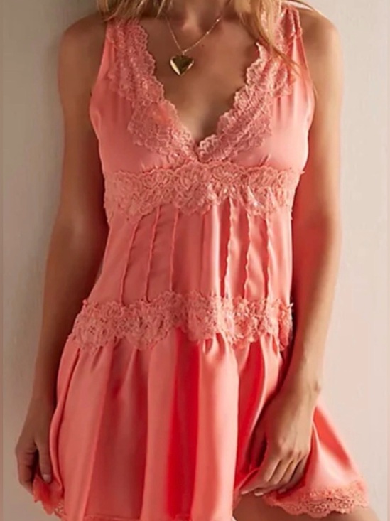 Free People Dresses & Skirts - NWOT Free People Coral Lace-Trim Mini Dress